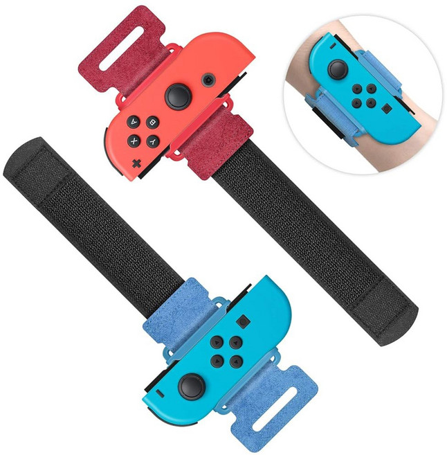 스위치용 메네이아 손목 밴드 저스트 댄스 2026 및 바용 번 잇 업 포 조이콘 조절 가능한 탄성 스트랩 2팩 OLED 레드 / 블루