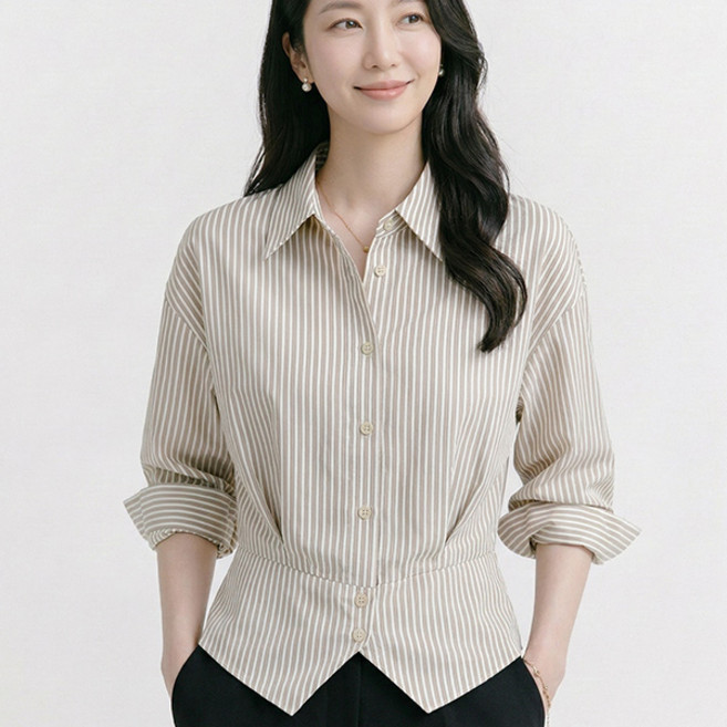 나바바 NB3047 여성 우아한 세련미 언발란스 긴팔 블라우스 셔츠