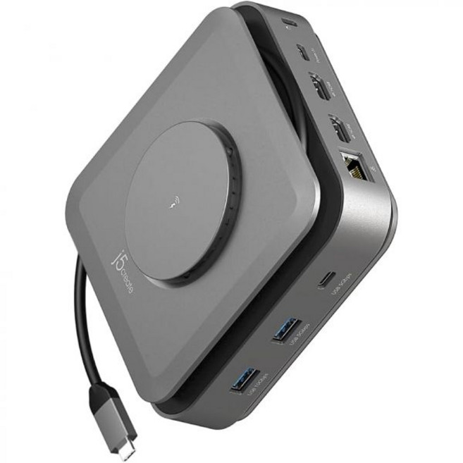 도킹 스테이션 멀티허브 멀티포트 듀얼 허브 j5create USB-C 독 4K HDMI - Windows 및 M1M2M3 MacBook용 확장 디스플레이 내장 15W 마그네틱, 도킹 스테이션 멀티허브 멀티포트 듀얼 허브 j5crea