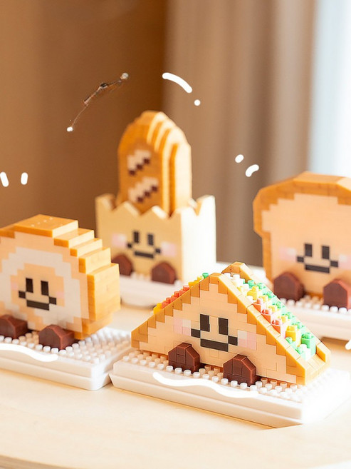 샌드위치 도넛 블록 완구 캐릭터 인형 조립 교구 어린이 남녀공용 선물 세트, 1개, 17_슬라이스토스트베이스6116-6