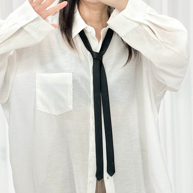 모니크 여성 넥타이 슬림 롱 끈 기본 검정 타이 패션 소품 실크 새틴 스카프 스트랩 교복 수동 머플러 리본넥타이 여성끈넥타이 여성용 얇은 블랙 나비넥타이 스쿨룩 여자타이