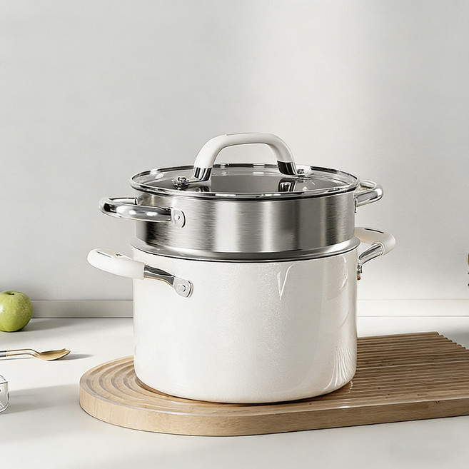 호밍사이 304스테인레스 다용도 찜냄비 세라믹코팅 실리콘 양수 손잡이 인덕션 적용 찜냄비 국솥, 1개, 22cm