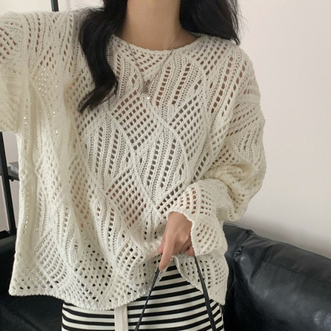 [Bahn] 루즈핏 섬머 커버업 아가일 니트