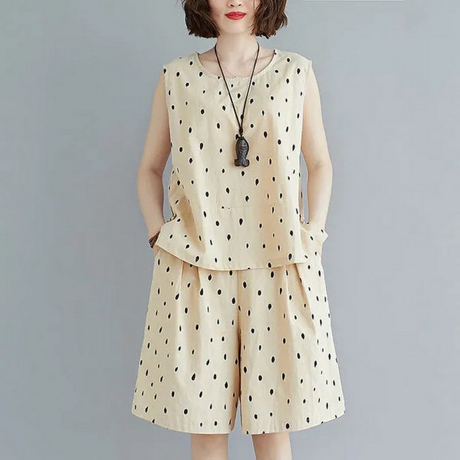 Kingfishe 여성 여름 패션 민소매 블라우스 반바지 세트 ru626DY7