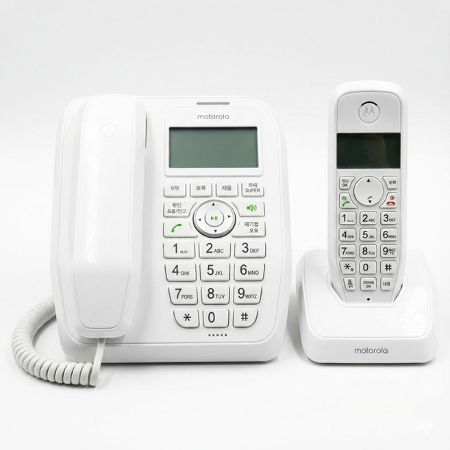 [60분 녹음가능] 잘들리는 모토로라 발신자표시 사무실 업무용 매장 유무선전화기, 60분 녹음가능 유무선전화기/화이트