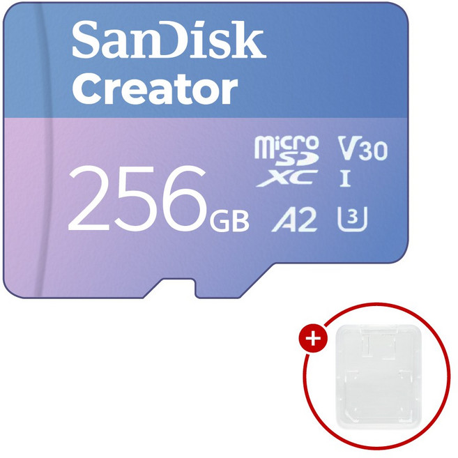샌디스크 크리에이터 마이크로SD카드 CREATOR microSD CARD SDSQXA + SD카드 케이스, 1개, 256GB