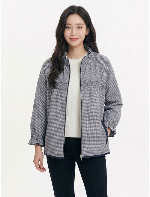 크로커다일레이디 네이비 넥셔링 체크점퍼 CLCMJP102