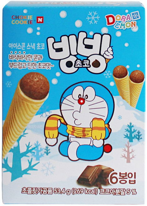 초키앤쿠키 바스락 도라에몽 아이스콘 스낵 초코, 53.4g, 1개