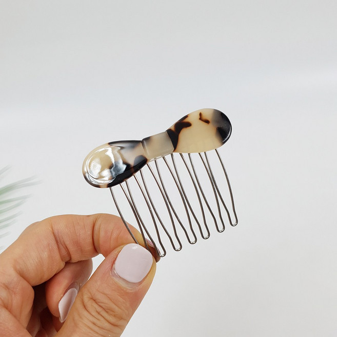 시크몽 프랑스핀 호피 마블 미니 둥근 리본 포인트 헤어 빗핀