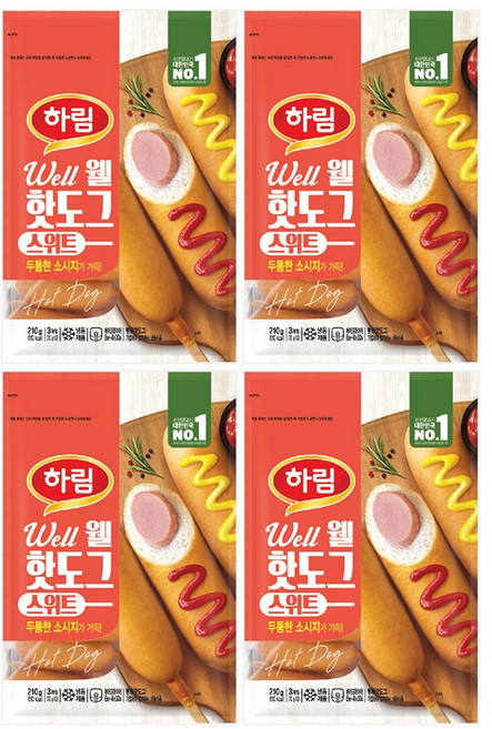 하림 웰핫도그스위트 210g 4봉(70g12개), 4개