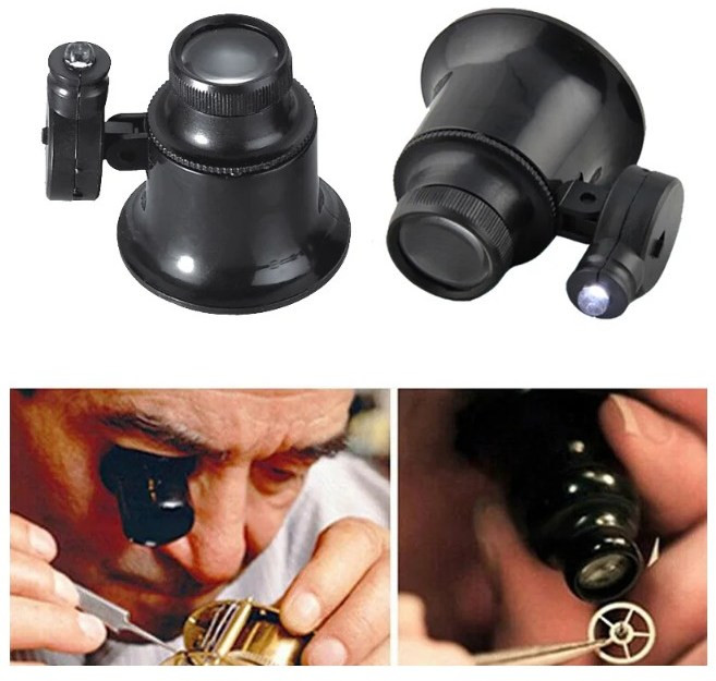 비엘스키 LED루페 확대경 단안경 20배 조명 시계 수리, 1개, LED루페 GD00707