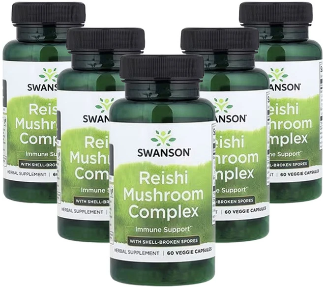 스완슨 영지버섯 복합체 껍질 분해 포자 함유 60베지캡슐, 5개, 60정 - 쿠팡