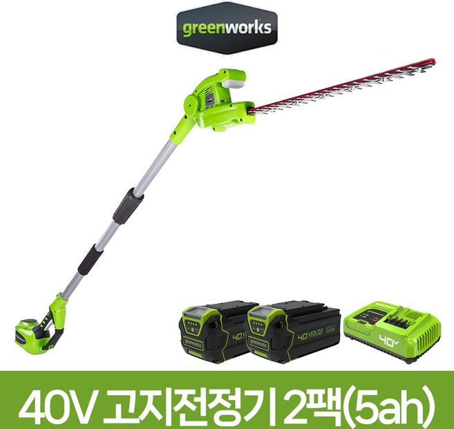 그린웍스 40V 고지전정기 세트 구성 무선 충전식 전기 장대전정기 가지치기 전정톱, 5ah 2팩(5ah배터리 2개+충전기), 1개