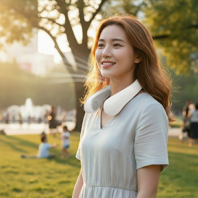 비치온 VN7-AIRCOOL 4000mAh 넥밴드형 날개없는 선풍기 목풍기, 화이트