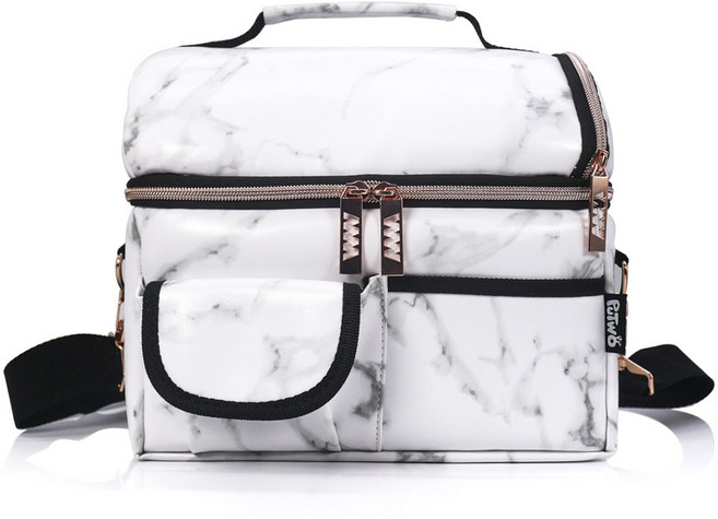 퍼투 인슐레이티드 런치 백 어드저스터블 숄더 스트랩 포함 보온보냉가방 8L, Marble