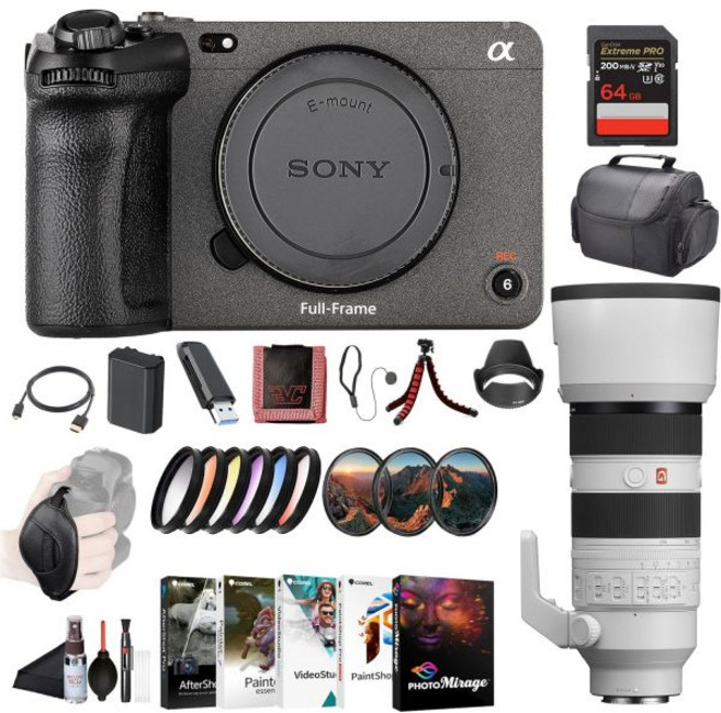 소니 FX3 풀프레임 시네마 카메라 ILMEFX3 FE 70200mm 렌즈 64GB 메모리 카드 필터 키트 컬러 후드 가방 NPFZ100 호환 배터리 리더기 등