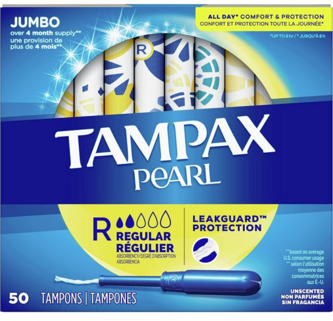 플라스틱 어플리케이터가 있는 탐팍스 펄 탐폰 일반 흡수력 50개들이 4팩(총 200개들이), 플라스틱 어플리케이터가 있는 탐팍스 펄 탐폰, 일반 흡