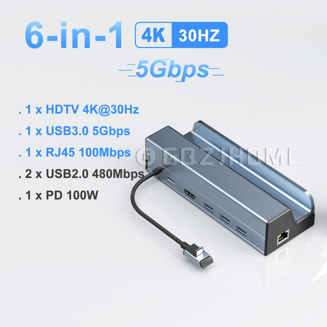 호환 스팀 덱 도크 6-in-1 도킹 스테이션 스팀 덱ROG Ally용 4K60HZ HDTV PD 100W 3USB 3.0 기가비트 RJ45 허브, [01] 4K30Hz