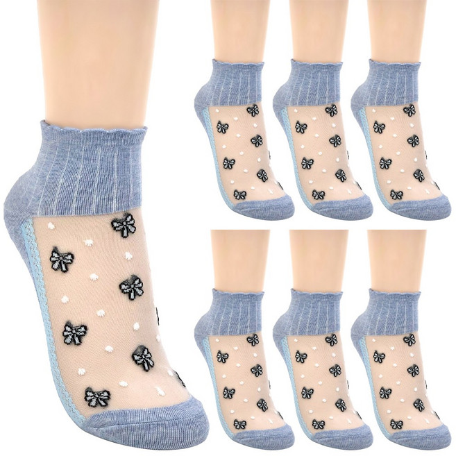 수한양말 여자 시스루 망사 양말 리본 7켤레