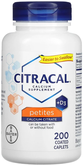 시트라칼 Citracal 바이엘 칼슘 시트르산염 포뮬러 플러스 D3 작은 알약 200 코팅 타블렛, 1개 - 쿠팡