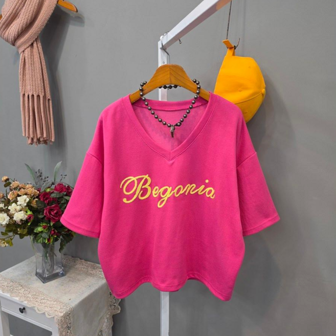 베고니아 반크롭 심플 V넥 반팔티