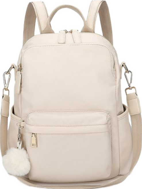 LU MY 旅遊防盜後背包 多隔層防水女用包, 升級款-米白色
