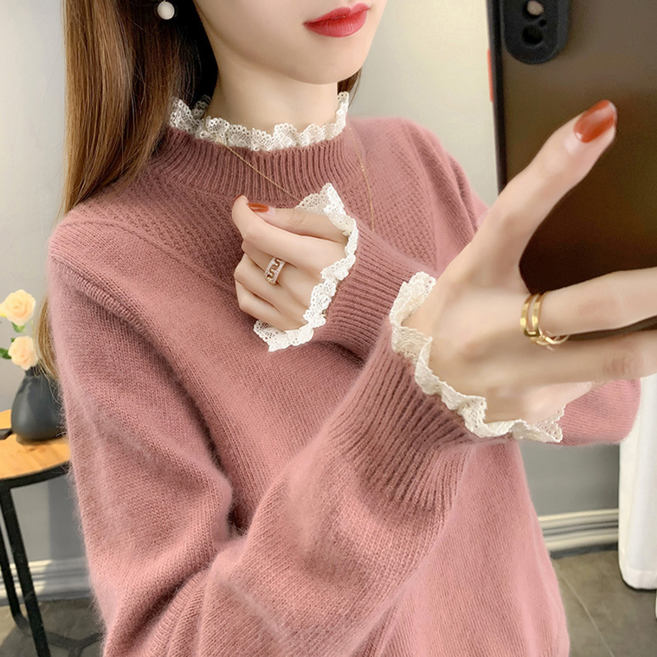 에쉬울프 여성 러블리 심플 레이스 포인트 니트티