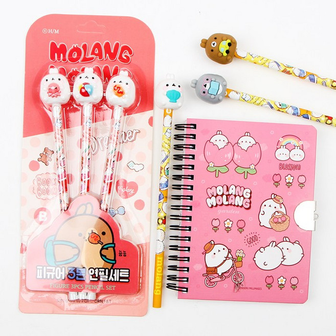 몰랑이피규어연필 몰랑캐릭터연필3본 초등학생연필세트 신학기선물, 단품