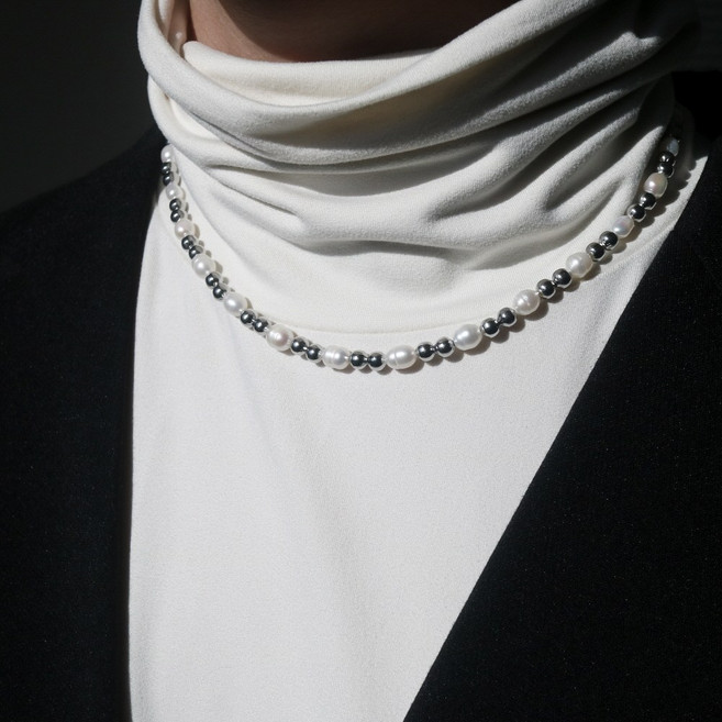 남자 목걸이 쌀알 진주 써지컬 비즈 LIKE Pearl