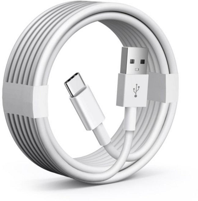 10피트/롱 USB to C 케이블 2개 세트 10피트 타입 충전 A USBC 고속 아이폰용 17 16 프로 맥스 갤럭시 S25/S24/S23 아이패드 프로/에어 파이어 HD, 10ft, White, 1, 1개
