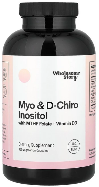홀썸 스토리 미오 D 치로 이노시톨과 MTHF 엽산 폴레이트 폴릭 애씨드 비타민D3 비타민디3 콜레칼시페롤 식물성 베지캡슐 360정 Wholesome Story Myo Chir, 120g, 1개 - 쿠팡