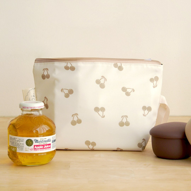 아이주 이유식 보냉 지퍼 파우치 항균 방수 보온 보냉 가방 쿨러백, 크림체리