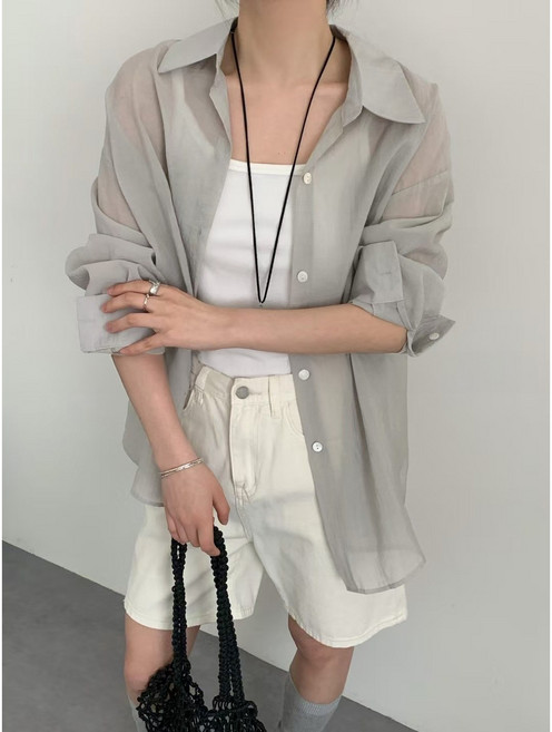 우아글로벌 시스루 여름 긴팔남방