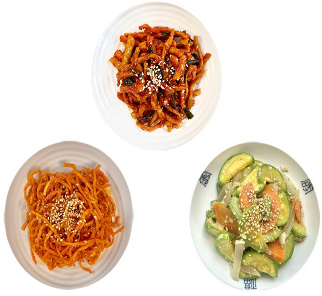 정래윤의오늘반찬 가정식집밥 3종반찬세트 무말랭이무침+고추장진미채+애호박나물, 1세트, 400g