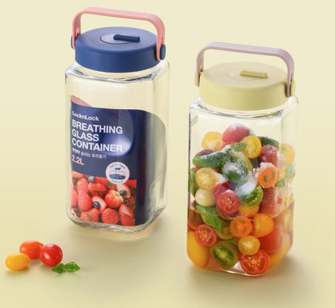 락앤락 숨쉬는 유리용기 2.2L 담금주병 수제 과일청 유리병, 옐로우그린, 1개