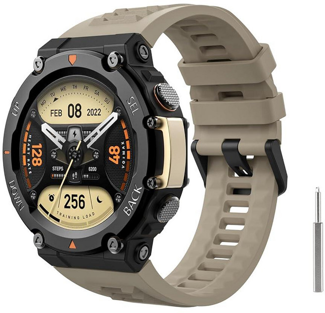 MoKo AmazFIT 핏 T-Rex 2 아웃도어 GPS 스마트워치와 호환되는 시계 밴드 부드러운 실리콘 교체 스트랩 스포츠 손목 금속 스크루 드라이버 포함 레드 27532, 록 그레이