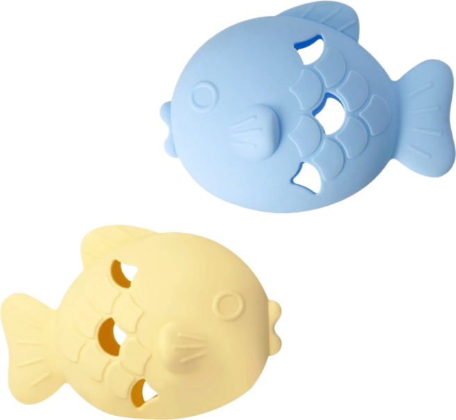 위드포 고양이 강아지 겸용 노즈워크 실리콘 물고기 장난감 2개, 1세트, 블루+옐로우