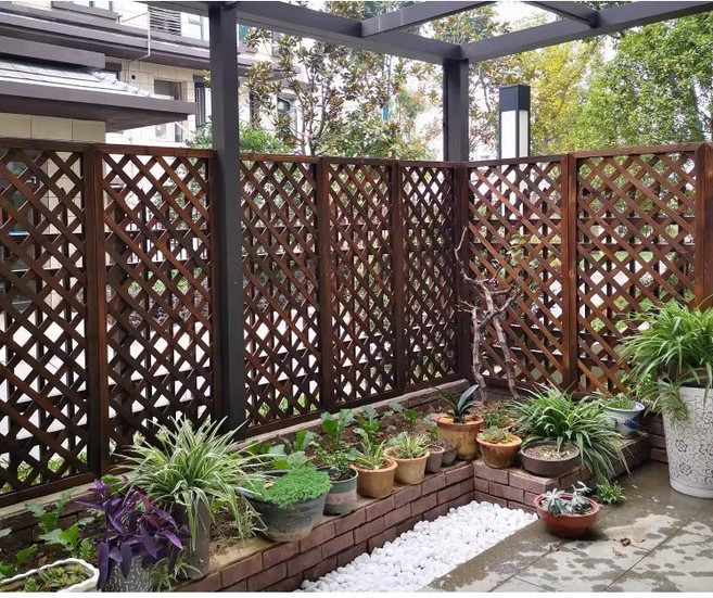 가림막 야외 방부목 테라스 발코니 담장 원목 베란다 울타리 펜스 마당 가리개 사생활보호, 탄화90x150