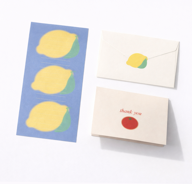 포포샵 감성 편지지 8p + 편지봉투 4p + 스티커 4p 세트, 1팩, 레몬