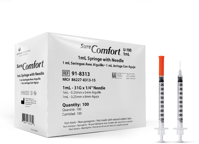 일회용 멸균주사기 31G 1cc 6mm 100개입 멸균주사침 백신 주사기 LDS 주사기 동물용, 1개