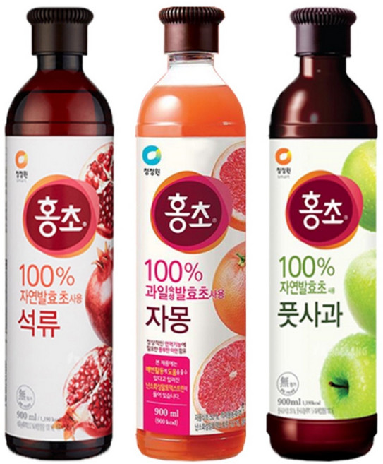 청정원 홍초 900ml 3종 (석류+자몽+풋사과) 각1개씩, 1세트