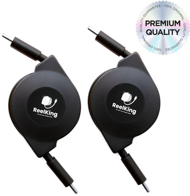 Reelking 자동감김 CtoC 초고속 C타입 60W PD 릴케이블 데이터전송, 1m, 블랙, 2개