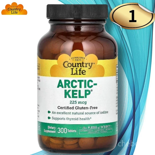 컨트리라이프 북극 다시마 추출 요오드 아이오딘 225mcg 300정, 1팩, 300개 - 쿠팡