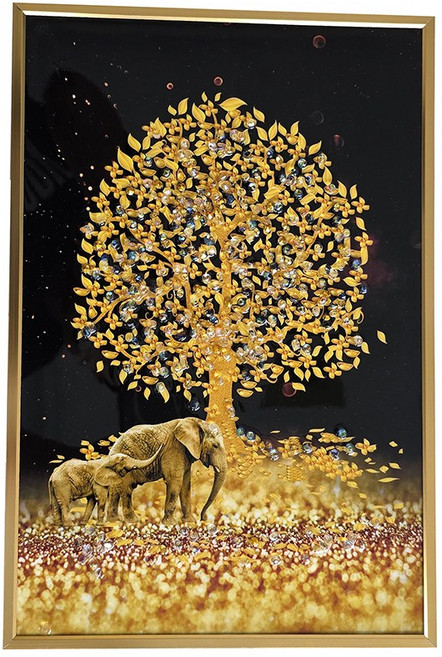 꾸미아트 해바라기 잉어 목단 부엉이 풍수인테리어 그림액자 돈벼락 사업운 대박복, 1개, 20x30 금나무코끼리