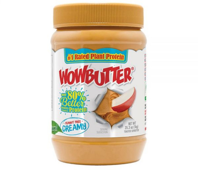WOWBUTTER 크리미한 땅콩 및 나무 견과류 프리 스프레드 1 병 35.3온스 통토스트 대두 천연 재료 학교에 안전 비건 식물성 글루텐 비유전자 변형 식품, 1개