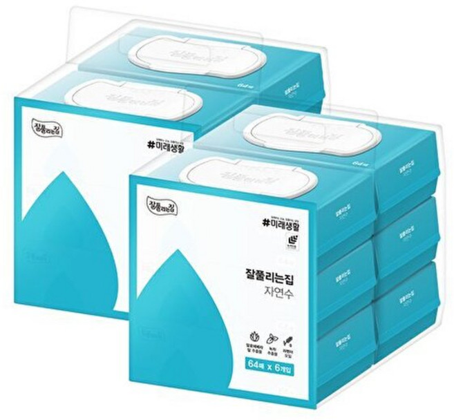 잘풀리는집 자연수 물티슈 캡형 64매 6입 x 2팩, 12개