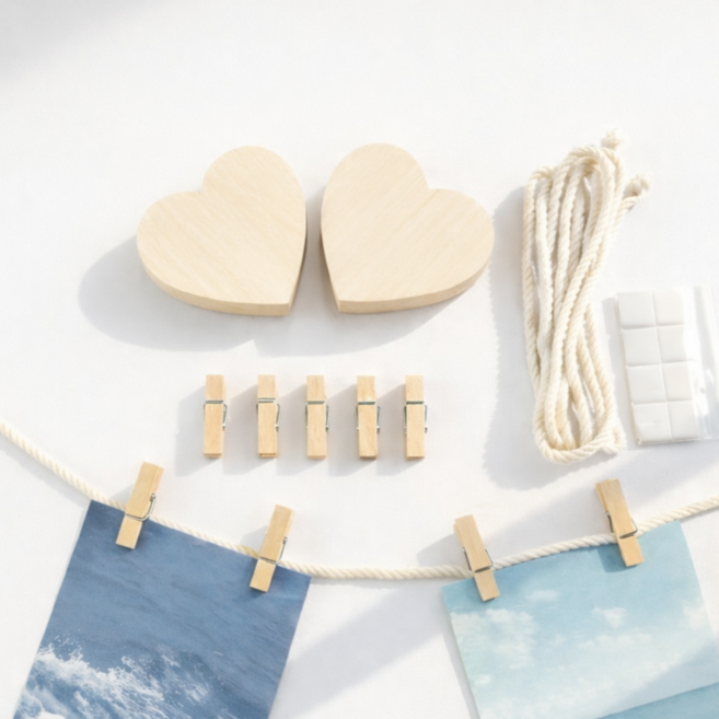 베짓 자작나무 못 없이 설치하는 벽사진걸이 포토행거 세트, 하트