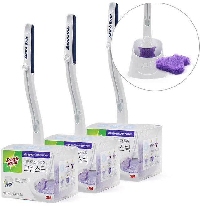 3M 스카치브라이트 크린스틱 베이킹소다 톡톡 핸들 1입 + 캐디 1입 + 리필 2입, 3개