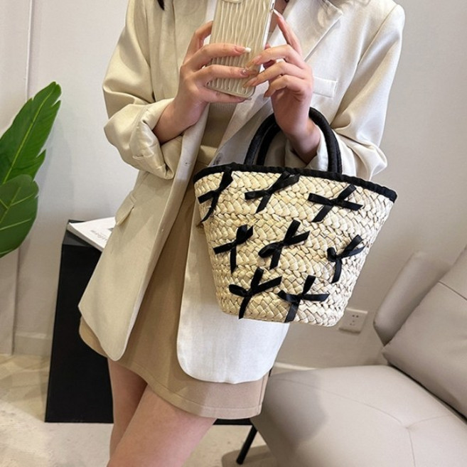 리본 라탄 토트백 바캉스 비치 여름가방 왕골