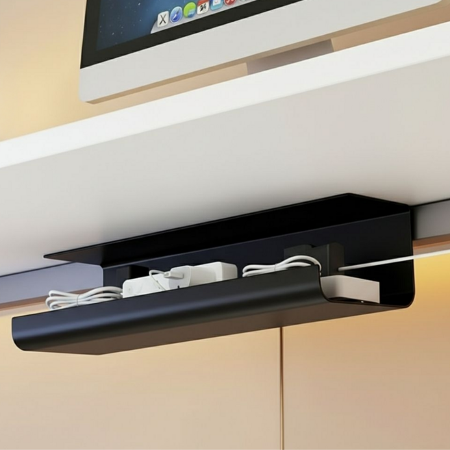 이지팁 책상 선정리 무타공 멀티탭 거치대, 딥블랙